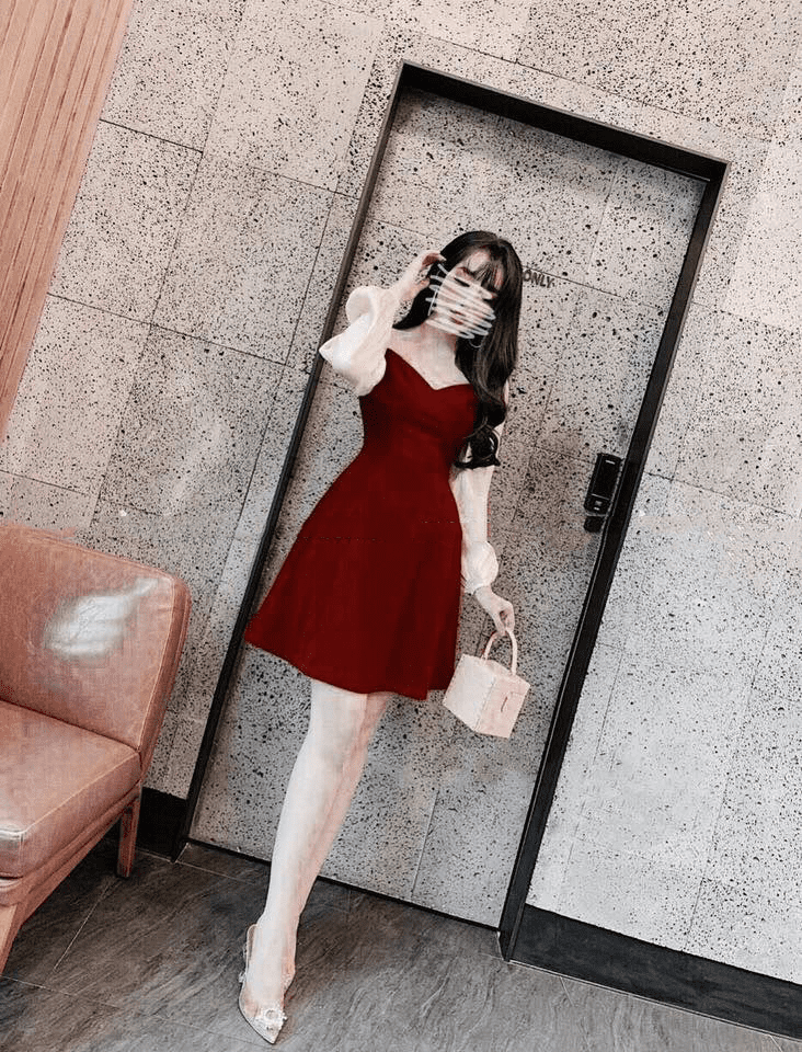 Chân váy nhung tầng đỏ đô – her-studios