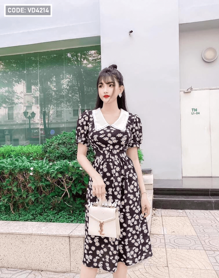 Váy bé gái thô hoa nhí cổ bèo tiểu thư HK512
