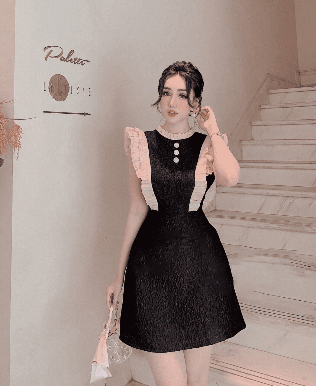 Váy xòe đen tag hoa – V989 – Topvay Fashion