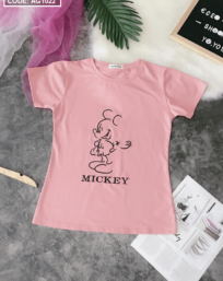 Áo thun nữ cổ tròn thêu hình Mickey