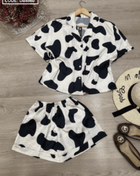 Đồ bộ nữ Pijama tay ngắn quần đùi họa tiết bò sữa chất latin