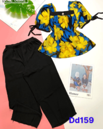 Đồ bộ nữ áo hoa quần màu vải voan lụa - DB5662