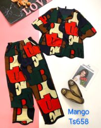 Đồ bộ nữ pijama tay dơi rợn sóng quần dài vải mango - DB5770