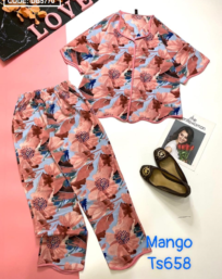 Đồ bộ nữ pijama tay dơi rợn sóng quần dài vải mango