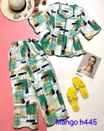Đồ bộ nữ pijama vải mango tay ngắn quần dài gợn sóng - DB5801