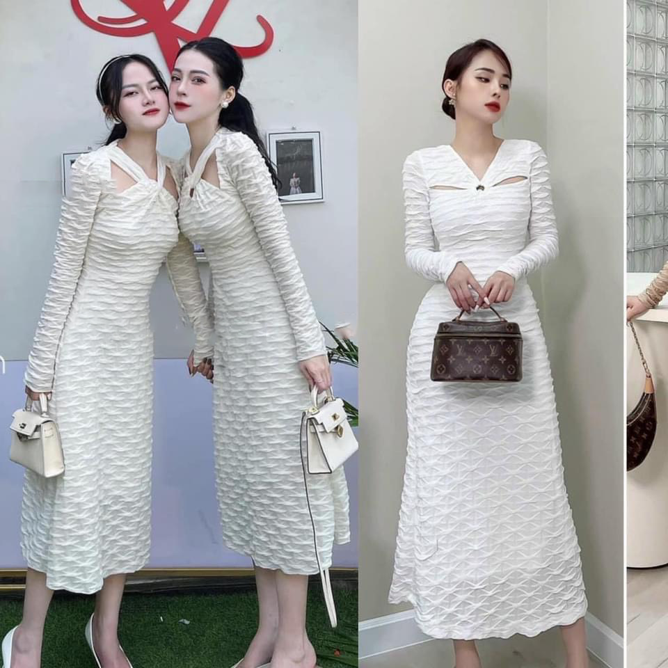Váy Gấm Xốp Cúc Ngọc Cổ V Xẻ Lưng Tay Phồng Ulzzang Hàn Quốc, Đầm Nữ Dự  Tiệc Màu Trắng - Đầm, váy nữ | ThờiTrangNữ.vn