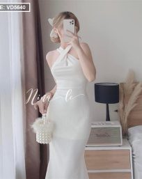 Đầm maxi trắng cổ yếm chéo - VD5640