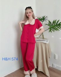 Đồ bộ nữ pijama tay ngắn quần dài vải latin - DB0631