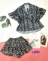 Đồ bộ nữ pijama quần đùi vải latin xịn - DB0651