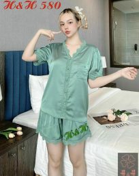 Set bộ nữ pijama tay ngắn quần đùi viền ren - DB0656