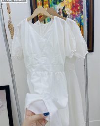 Đầm maxi trắng tay ngắn vải xước - VD5782