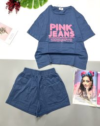 Bộ thun đùi nữ in chữ pink jeans - DBO450