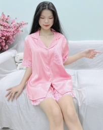 Đồ bộ nữ mặc nhà pijama quần đùi viền ren - DBO483