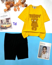 Đồ bộ nữ quần ngố áo thêu hình gấu teddy - DBO969