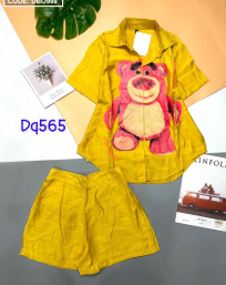 Set đùi nữ mặc nhà sơ mi in hình gấu dâu - DBO998