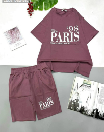 Đồ bộ thun nữ quần lửng áo in chử Paris - DBO1080