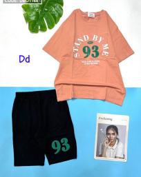 Đồ bộ thun nữ quần lửng áo in số 93 - DBO1164