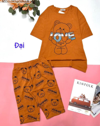 Đồ bộ quần lửng nữ áo in hình gấu chữ love - DBO1197
