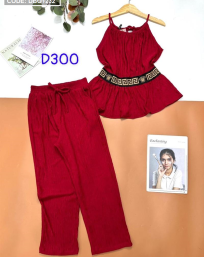 Đồ bộ nữ quần dài áo cổ yếm dây thắt eo - DBO1232