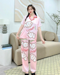 Đồ bộ pijama nữ quần dài áo cổ bẻ siêu mát in hoạt hình - DBO1240
