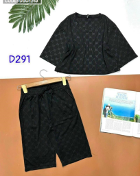 Đồ bộ thun nữ quần lửng áo tay lửng họa tiết nhỏ - DBO1259