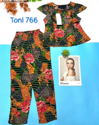 Đồ bộ dài áo tay ngắn in hình hoa vải tonl - DBO1271