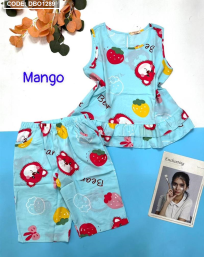 Đồ bộ lửng áo sát nách in họa tiết dể thương vải mango - DBO1289