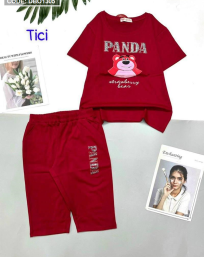 Đồ bộ lửng thun cotton áo tay ngắn in hình gấu chữ panda - DBO1305