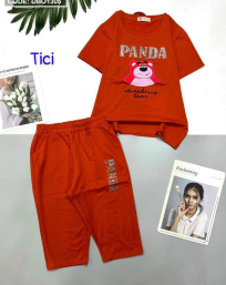 Đồ bộ lửng thun cotton áo tay ngắn in hình gấu chữ panda - DBO1305