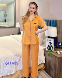 Đồ bộ dài pijama tay ngắn màu trơn mặc nhà siêu mát - DBO1553
