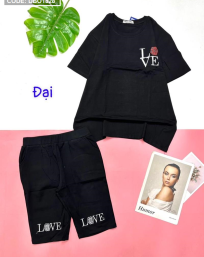Đồ bộ quần lửng màu đen áo tay ngắn in chữ love - DBO1828