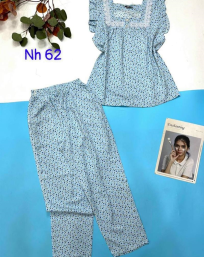 Đồ bộ quần dài áo cổ vuông phối ren chấm bi - DBO1938