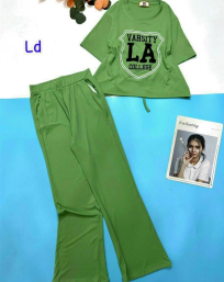 Đồ bộ quần dài ống bass áo tay ngắn in chữ LA - DBO1979