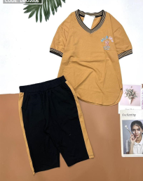 Đồ bộ quần lửng áo tay ngắn cổ tim form rộng - DBO2006