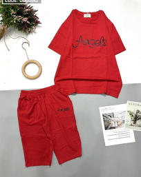 Đồ bộ quần lửng áo tay ngắn in chữ angels - DBO2062