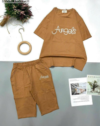 Đồ bộ quần lửng áo tay ngắn in chữ Angels - DBO2549