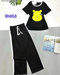 Đồ bộ quần dài áo tay ngắn in hình đầu gấu vàng - DBO2555
