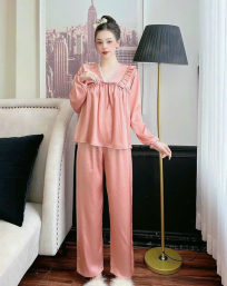 Đồ bộ pijama quần dài áo tay dài màu trơn - DBO2653
