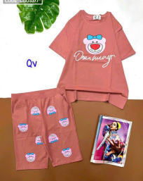 Đồ bộ quần lửng áo tay ngắn in hình gấu hồng - DBO3377