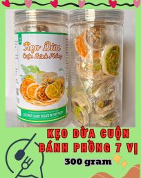 Kẹo Dừa Cuộn Bánh Phồng Mix 7 Vị Thơm Ngon 300g - KDCBP