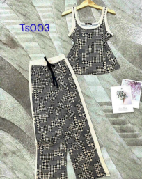 Đồ bộ quần dài áo dây hoạ tiết phối viền - DBO3690