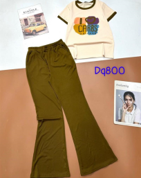 Đồ bộ quần dài ống loa áo cổ tròn tay ngắn in hình - DBO4331