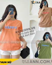 Áo Thun Nữ Cổ Tròn Form Vừa In Chữ Happy Size M(40-60kg) - AG1271
