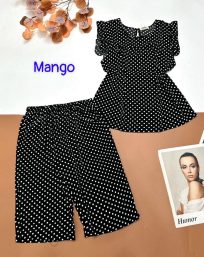 Đồ bộ mango chấm bi quần lửng áo sát nách viền bèo - DBO4462