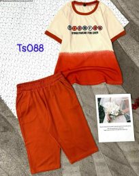 Đồ bộ thun cotton quần lửng áo tay ngắn hai màu in chữ - DBO4469