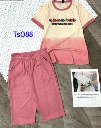 Đồ bộ thun cotton quần lửng áo tay ngắn hai màu in chữ - DBO4469