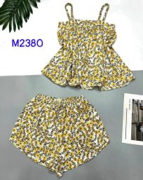 Đồ bộ mango quần đùi áo hai dây có nơ thắt nhỏ hoạ tiết hoa - DBO4564