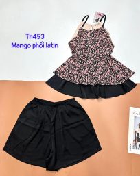 Đồ bộ mango phối latin quần đùi trơn áo yếm 2 dây nhiều hoạ tiết - DBO4661