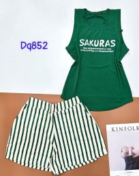 Đồ bộ quần đùi ca rô nhỏ áo ba lỗ in hình chữ Sakura - DBO4705