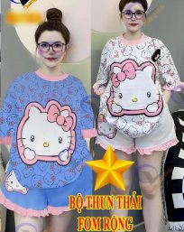 Đồ bộ quần đùi bèo áo tay phồng bèo in hình mèo kitty - DBO4842